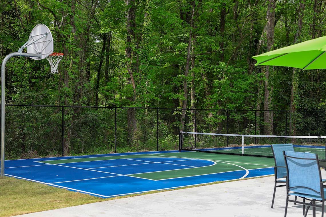 Outdoor pickleball court at inpatient rehab center