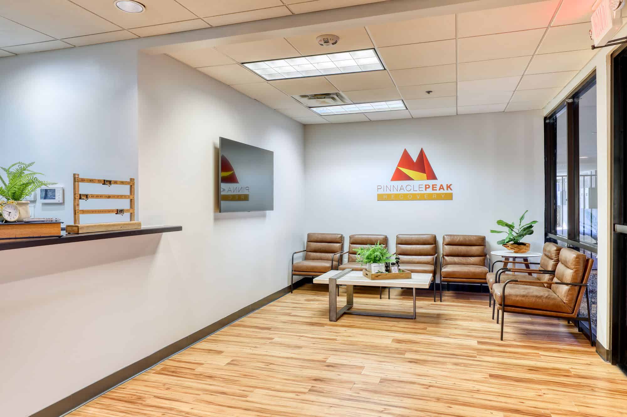 Reception area with seating and welcome desk