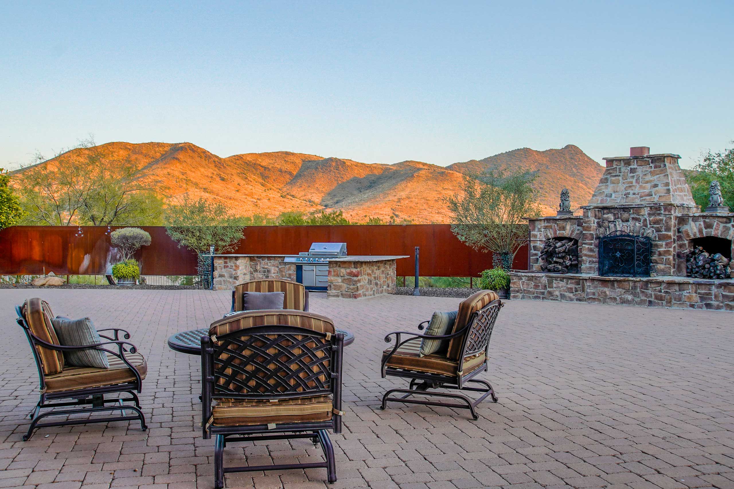 Outdoor patio seating with mountain views at teen residential facility