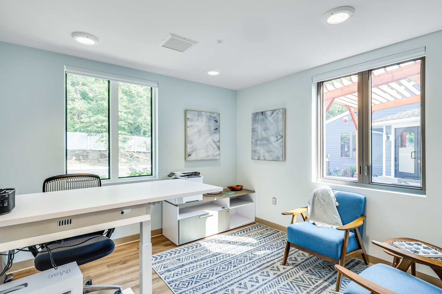 Private counseling office with seating area