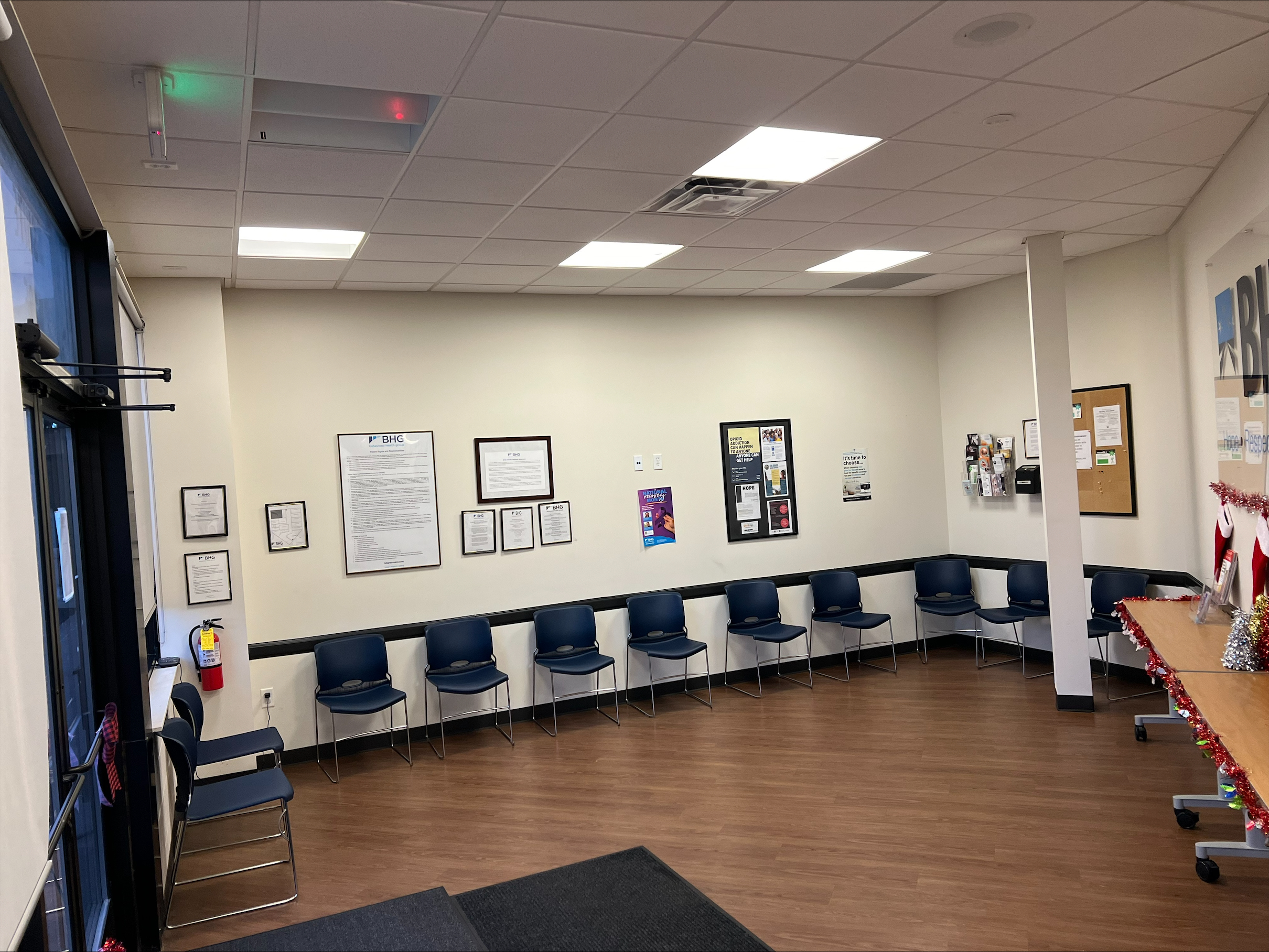 Lobby seating area with chairs and tables
