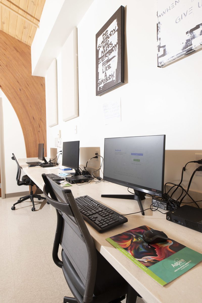 Computer lab with workstations for classes and job search