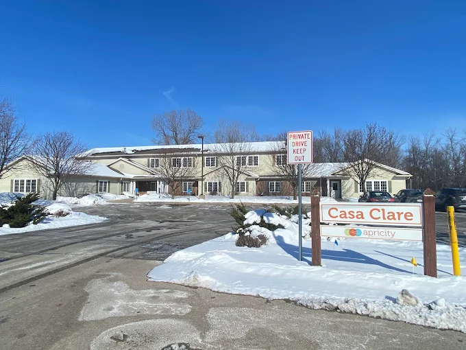 Rehab center exterior with snow-covered grounds