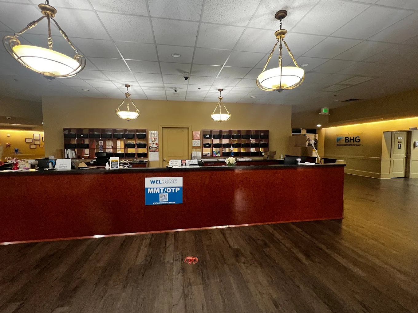 Reception desk and patient check-in area at the facility