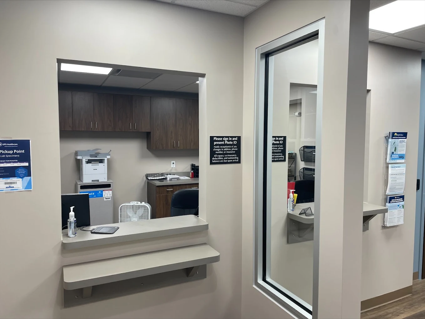 BrightView Fredericksburg dispensing and service windows with staff work area