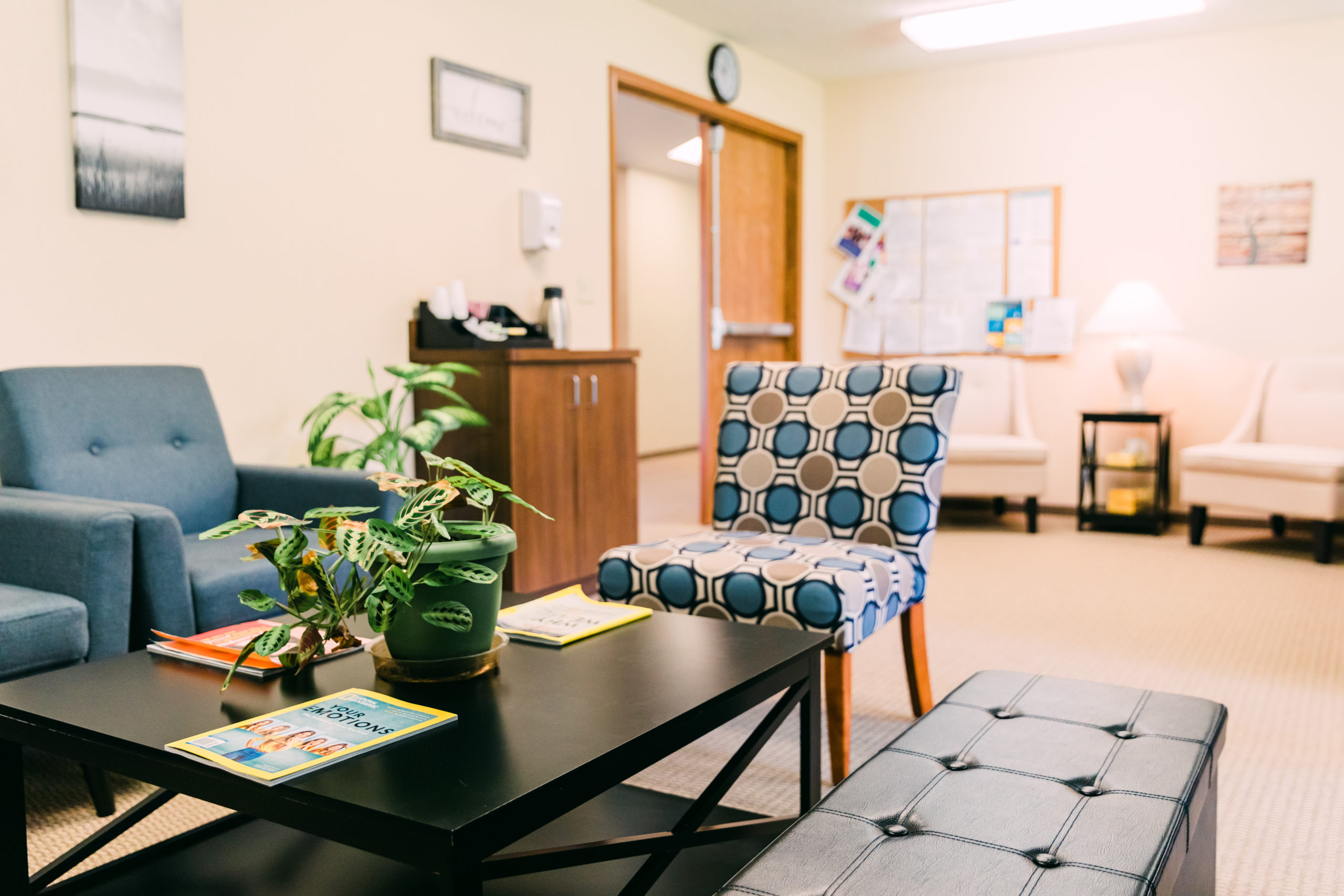 Cozy lounge with coffee table and armchairs