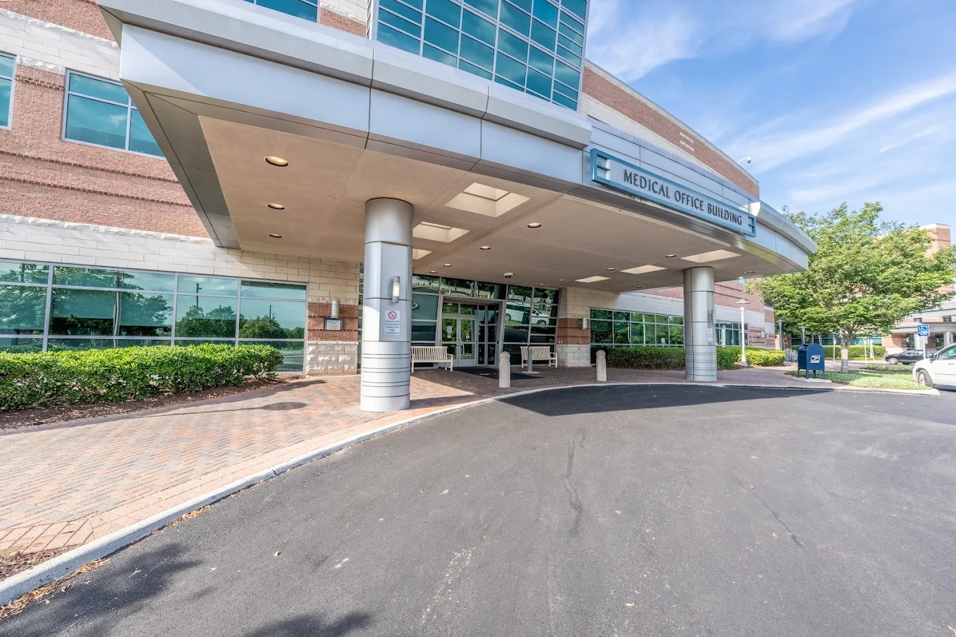 Covered main entrance and driveway at treatment center