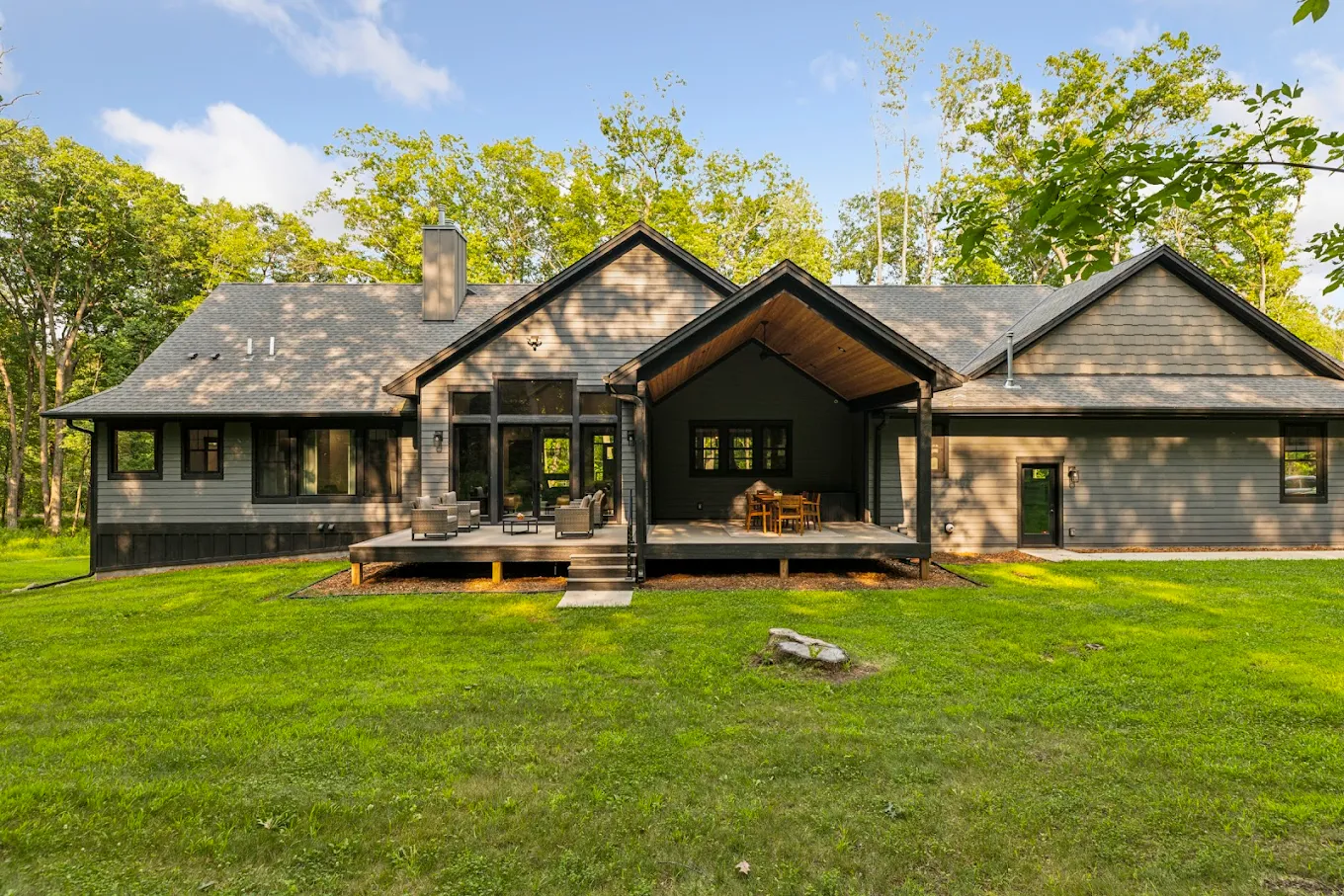 Modern home exterior with covered porch