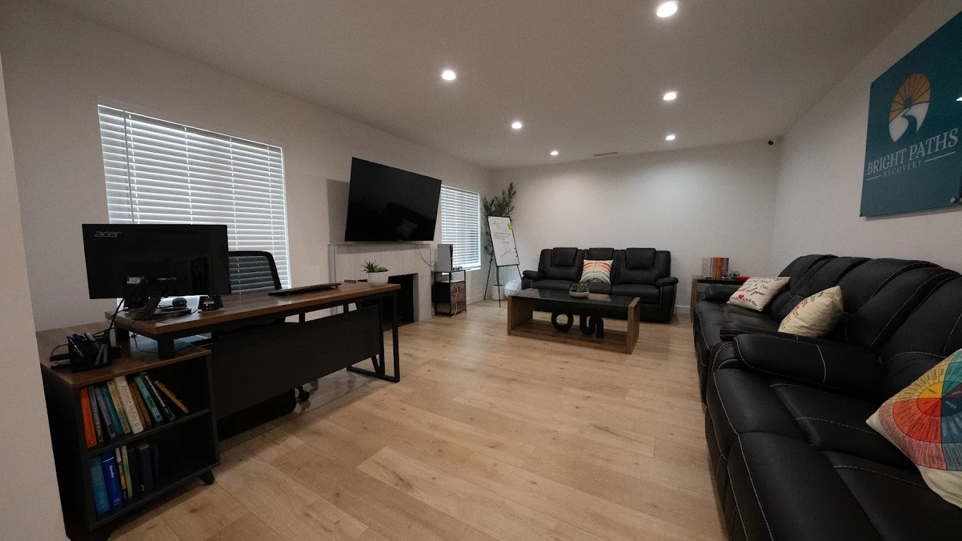 Lounge with mural wall and sofas