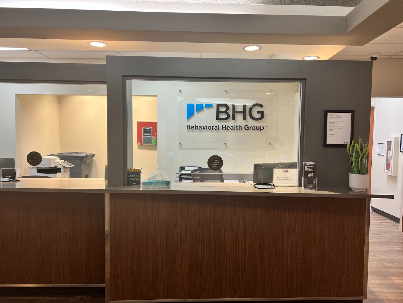Reception desk at BHG Nashville treatment center