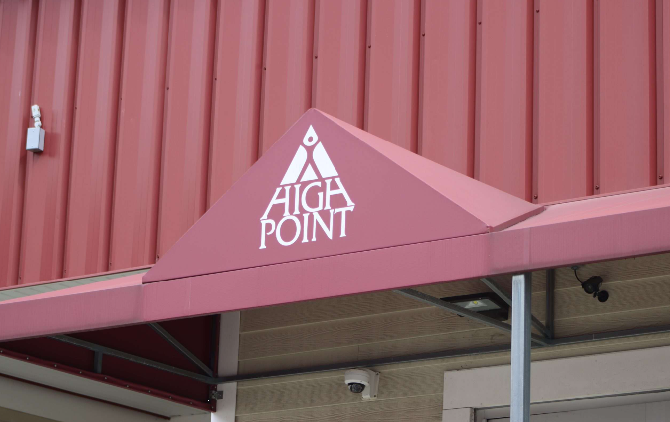 High Point sign on red awning at Brockton addiction treatment center