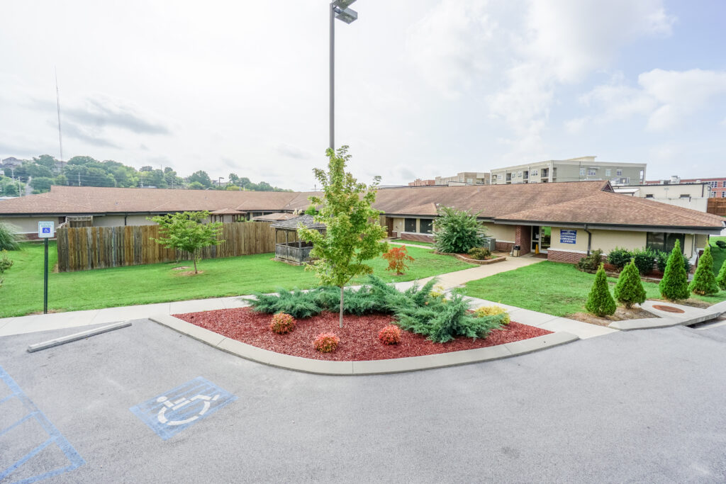 Aerial view of CADAS campus with landscaped lawn and pathways