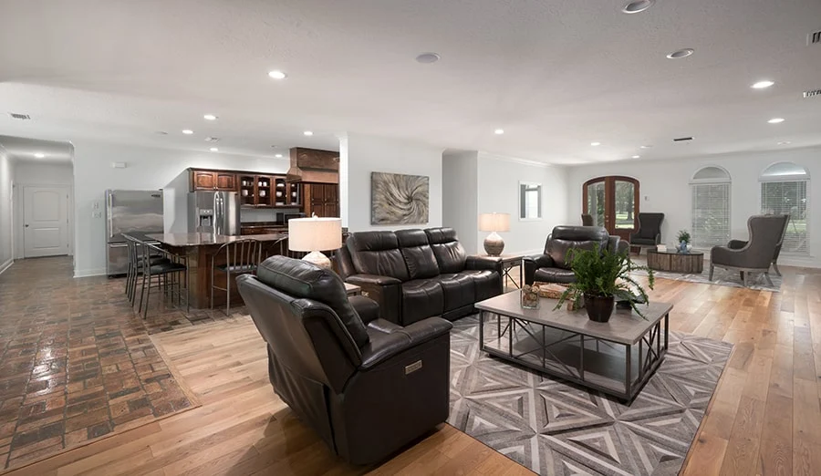 Spacious living room with seating and open layout