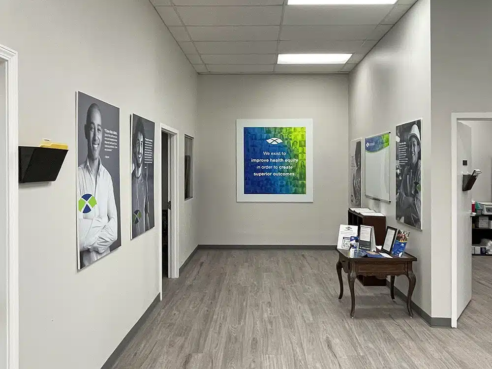 Hallway with motivational posters and office doors