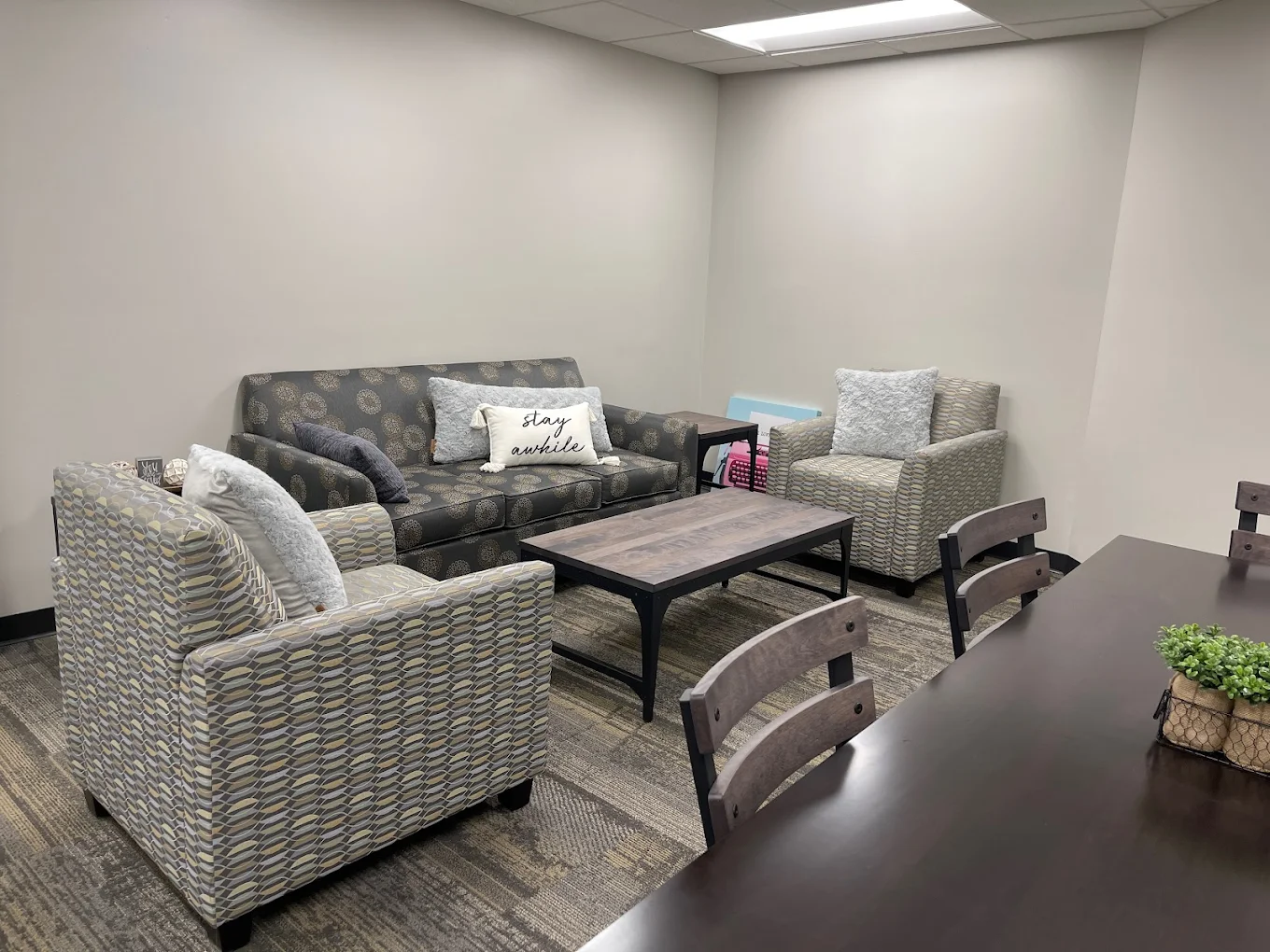 Comfortable lounge with sofas and seating for residents