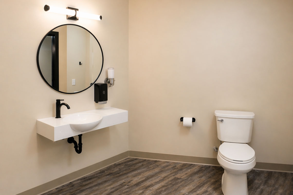 Clean private bathroom in inpatient rehab facility