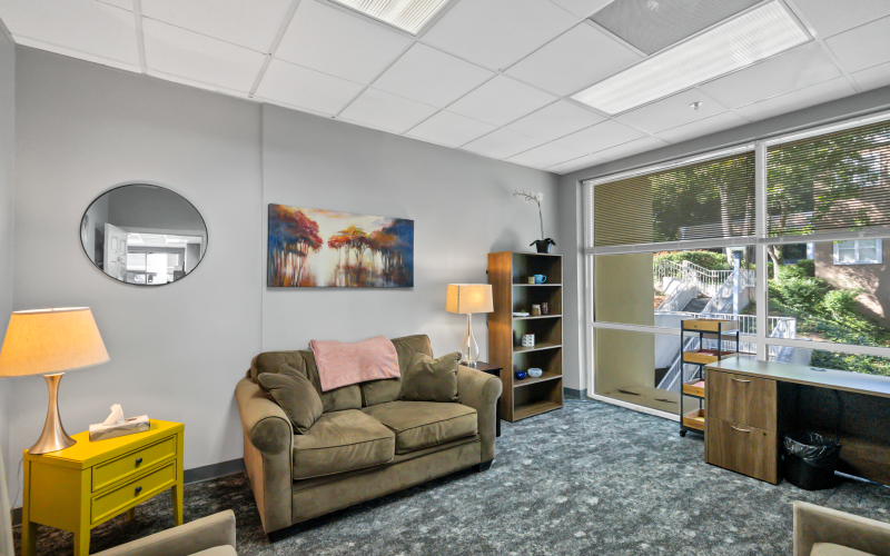 Private counseling office with comfortable seating