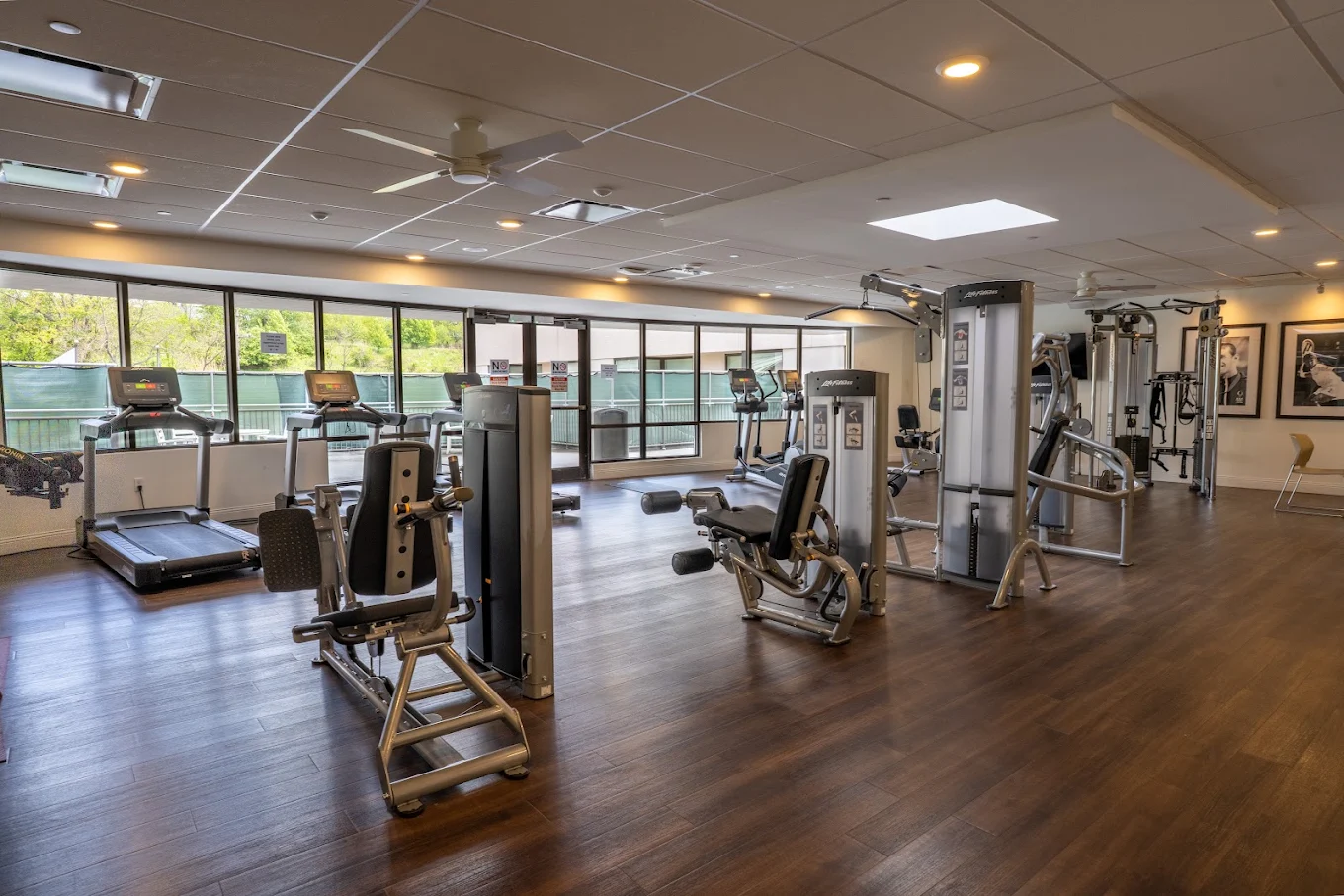 Fitness center with treadmills and strength training machines