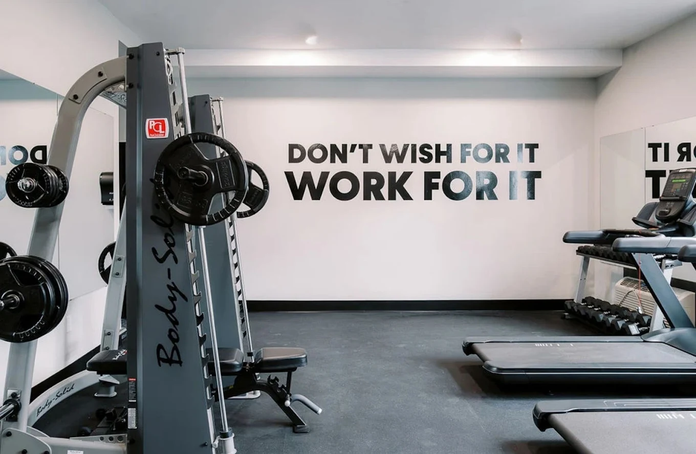 Fitness room with treadmills and weights