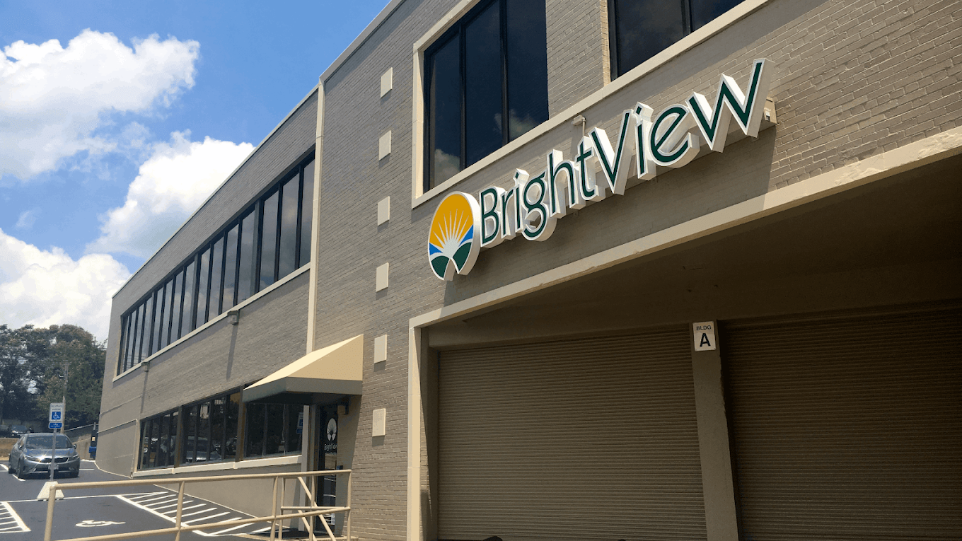 BrightView building exterior with entrance and facility sign