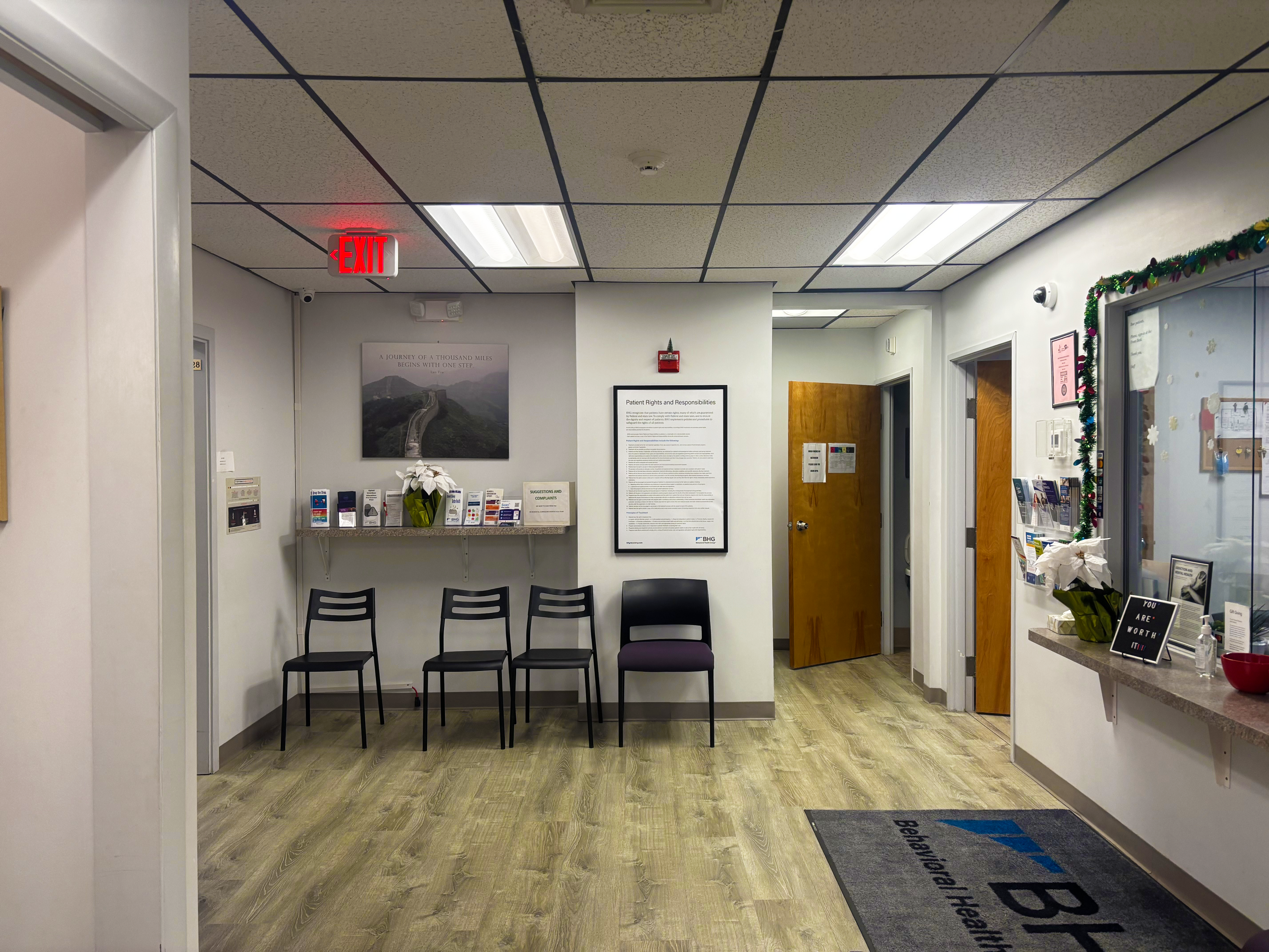 Lobby with check-in desk and patient seating