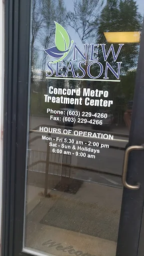 Glass door with clinic name, contact info, and hours listed