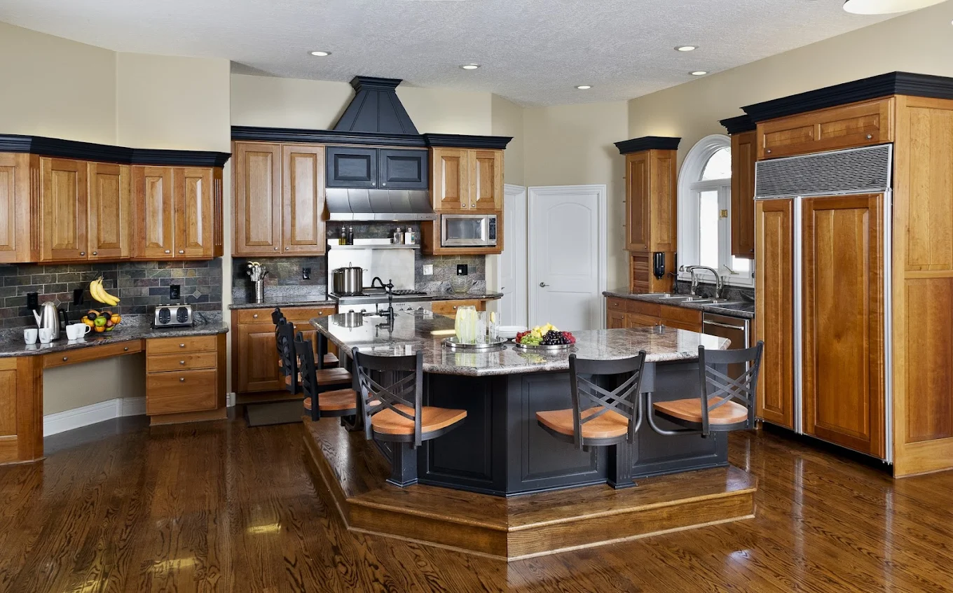 Spacious gourmet kitchen with island and seating