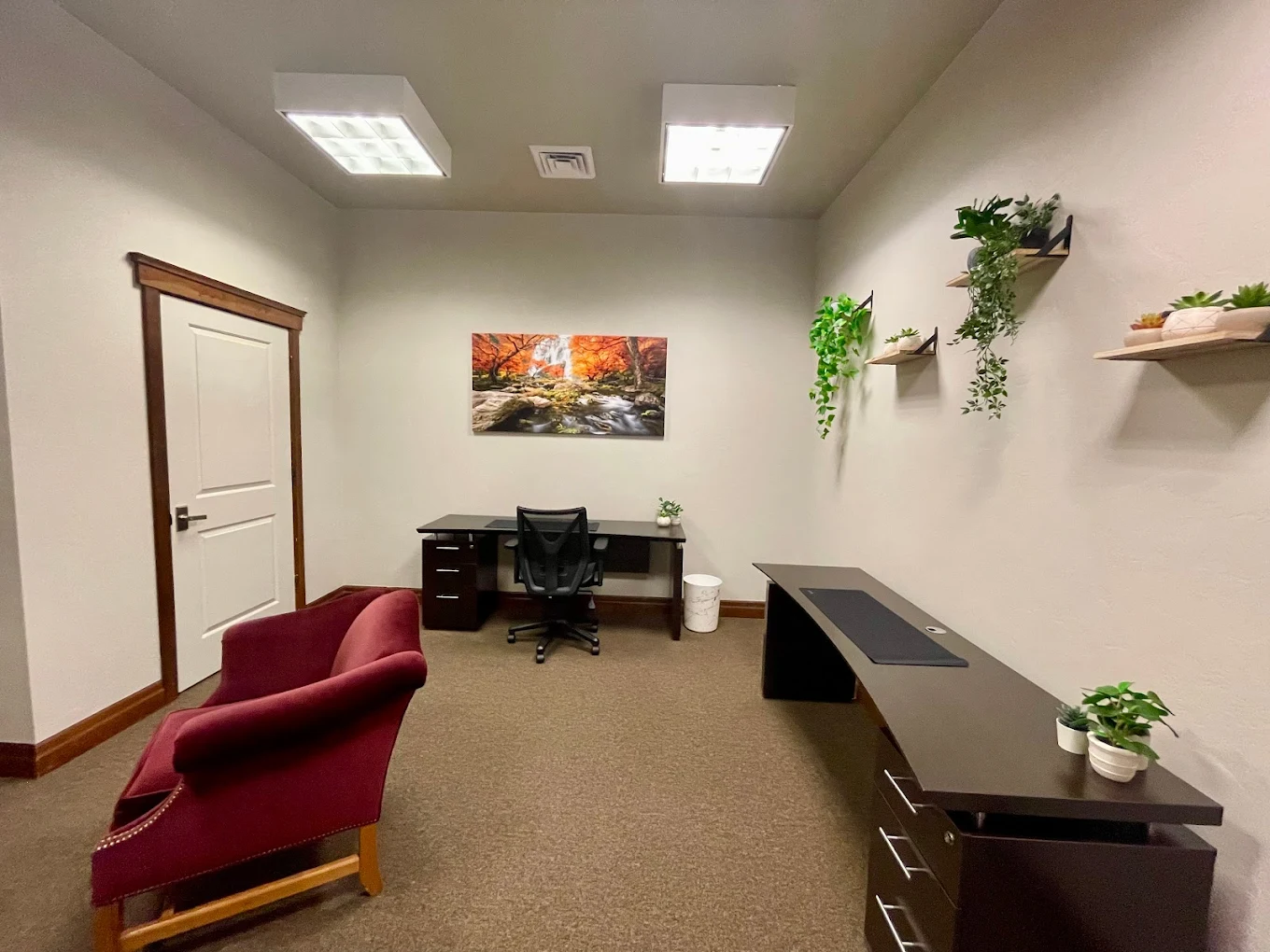 Counseling office with plants and two desks