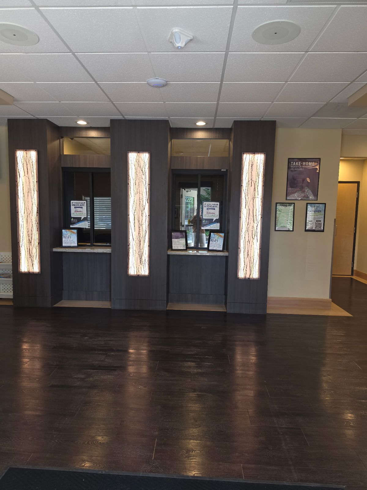 two checkin windows with frames