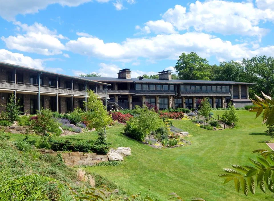Lodge-style facility overlooking landscaped grounds