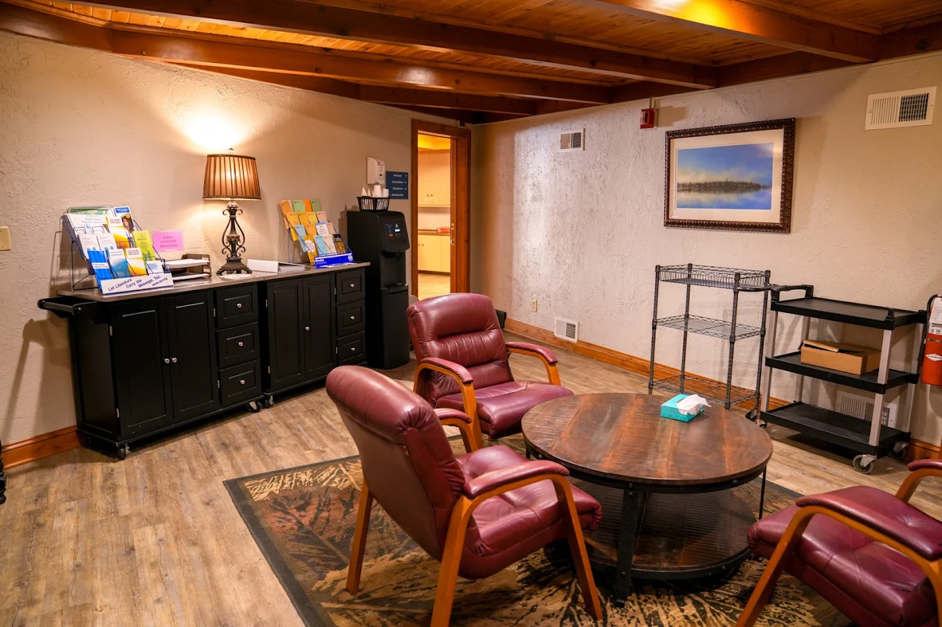 Counseling room with seating area and informational materials