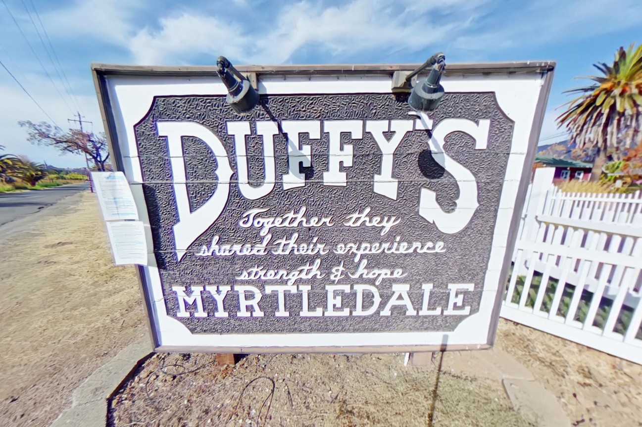 Large roadside sign for Duffy’s in Calistoga