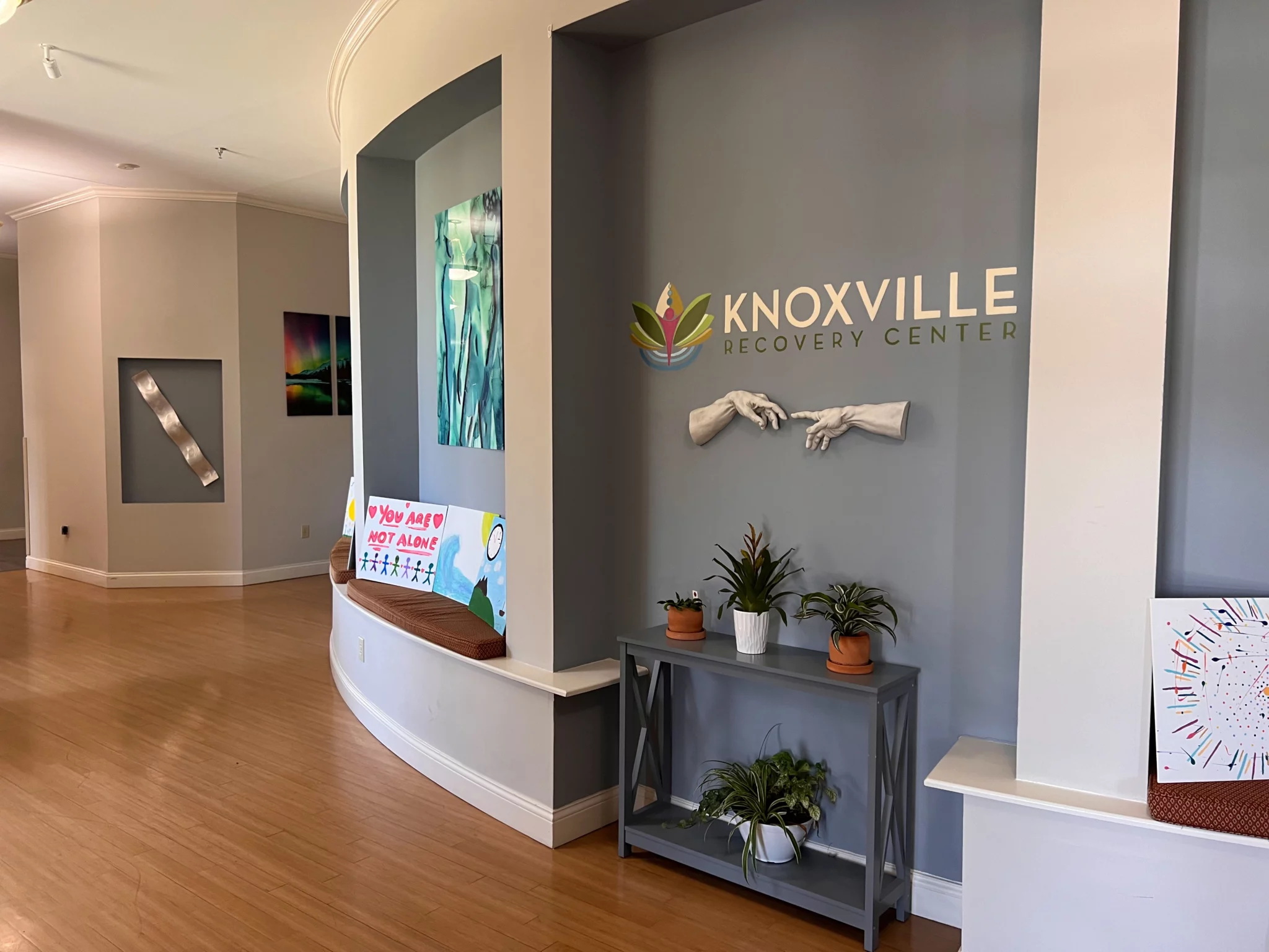 Lobby with Knoxville Recovery Center sign and artwork