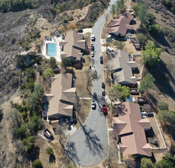 Aerial view of residential treatment homes in a quiet hillside setting