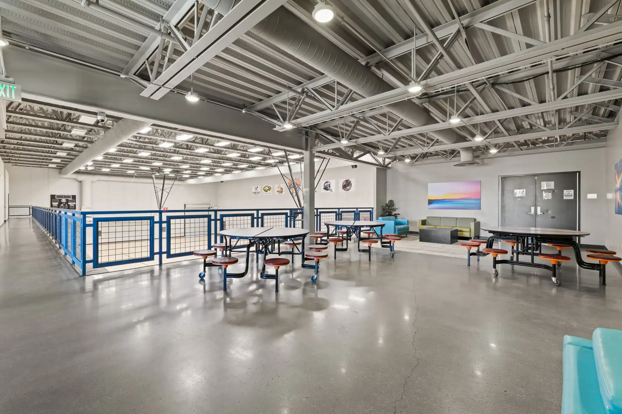 Indoor recreation area overlooking the gymnasium