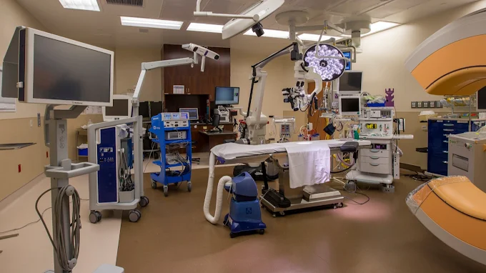 Medical equipment setup in surgery room