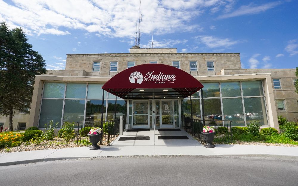 Front view of the Bedford facility with covered entrance
