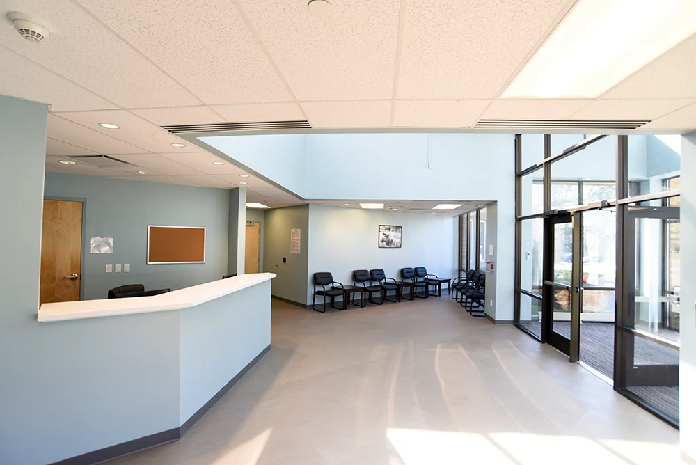 Lobby area with seating and front desk