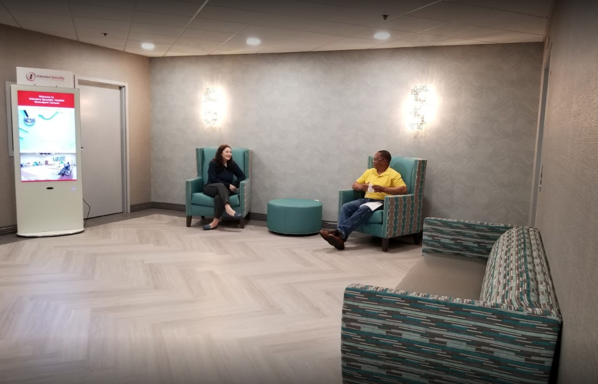 Guests seated in a modern waiting room