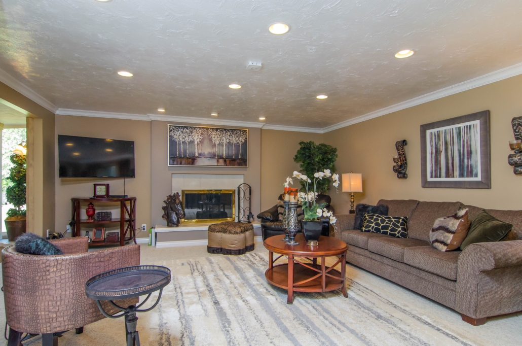 Fireplace with decor and cozy seating area