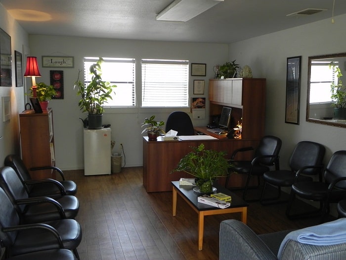 Waiting area and desk in counseling office