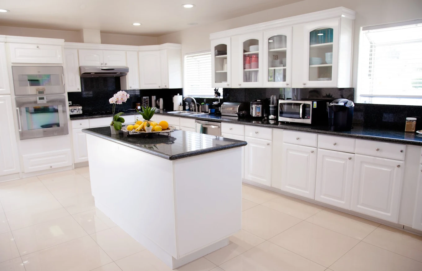 Modern kitchen with island at West Valley Detox facility