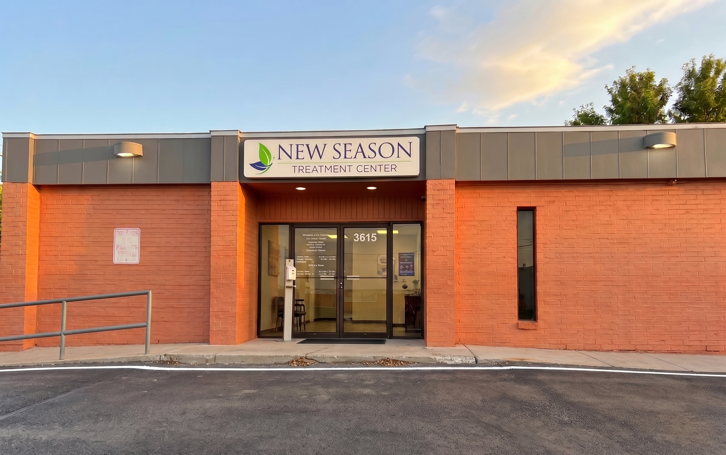 New Season Treatment Center brick exterior with glass entrance