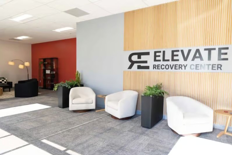 Lobby entrance with Elevate Recovery Center sign