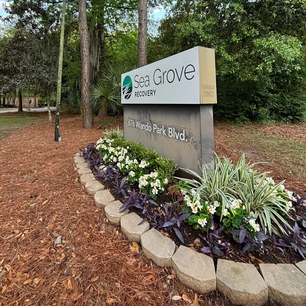 Sea Grove Recovery entrance sign and landscaped grounds