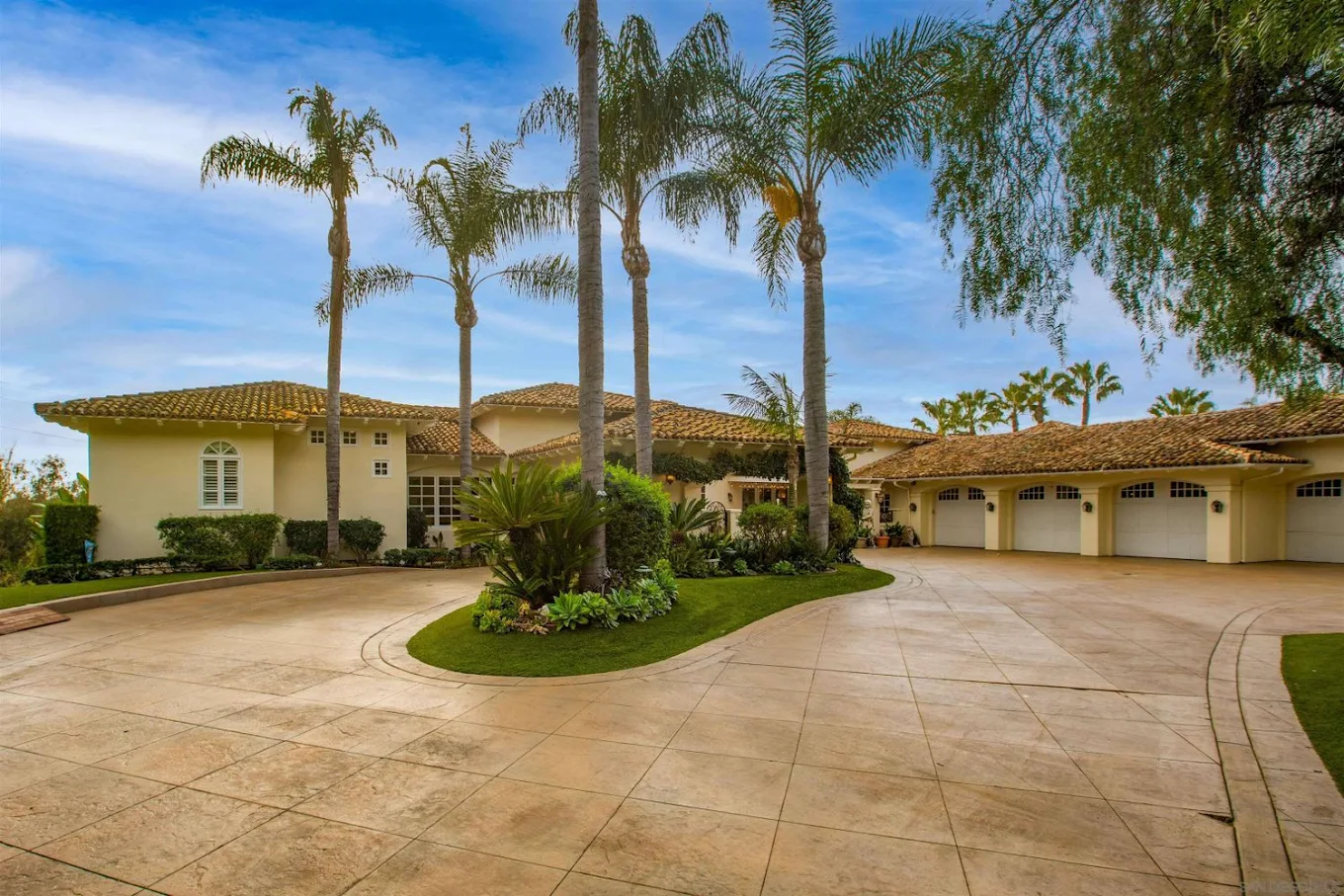 Driveway with palm trees leading to villa entrance
