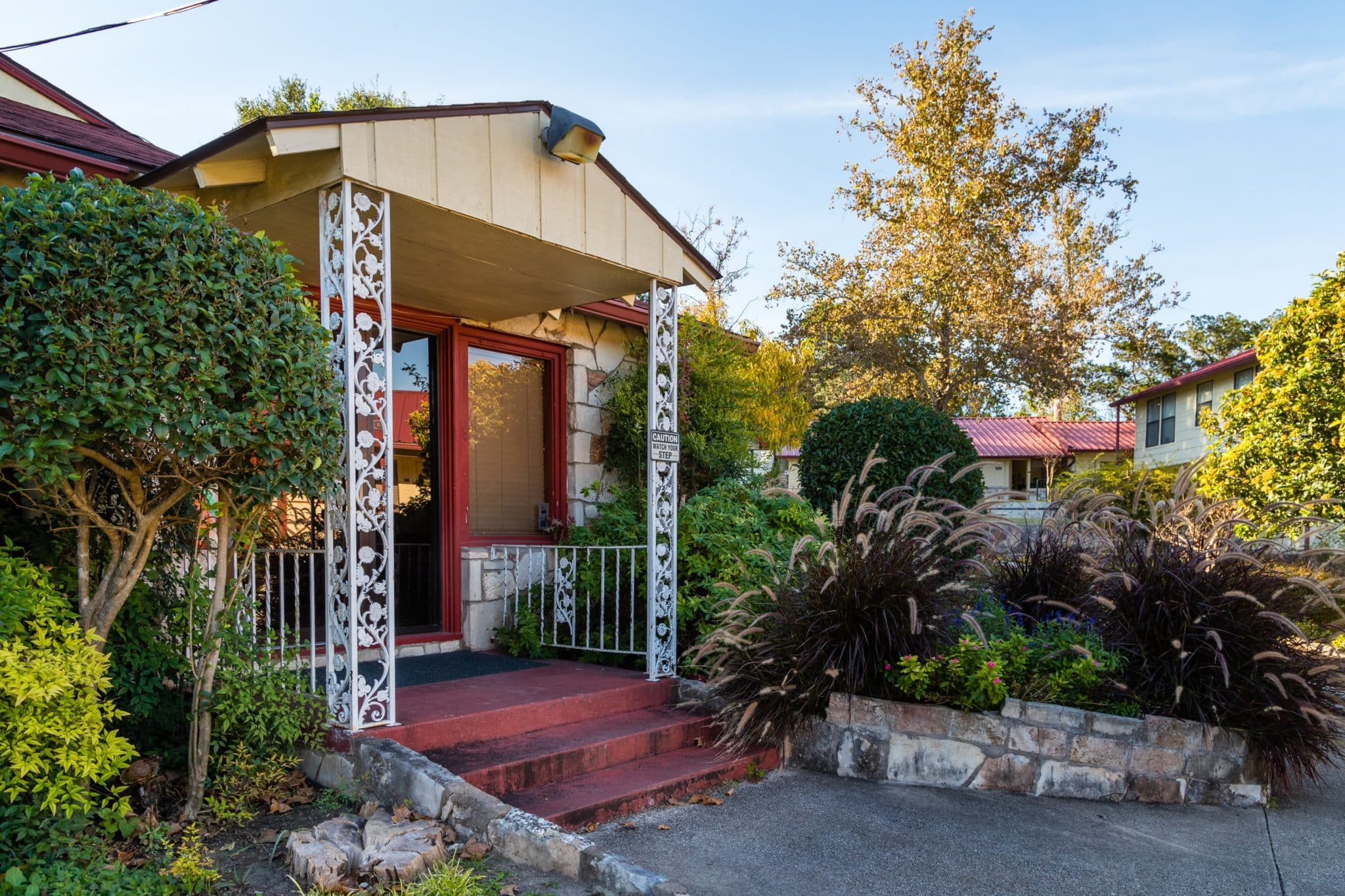 Entrance to continuing care building with gardens