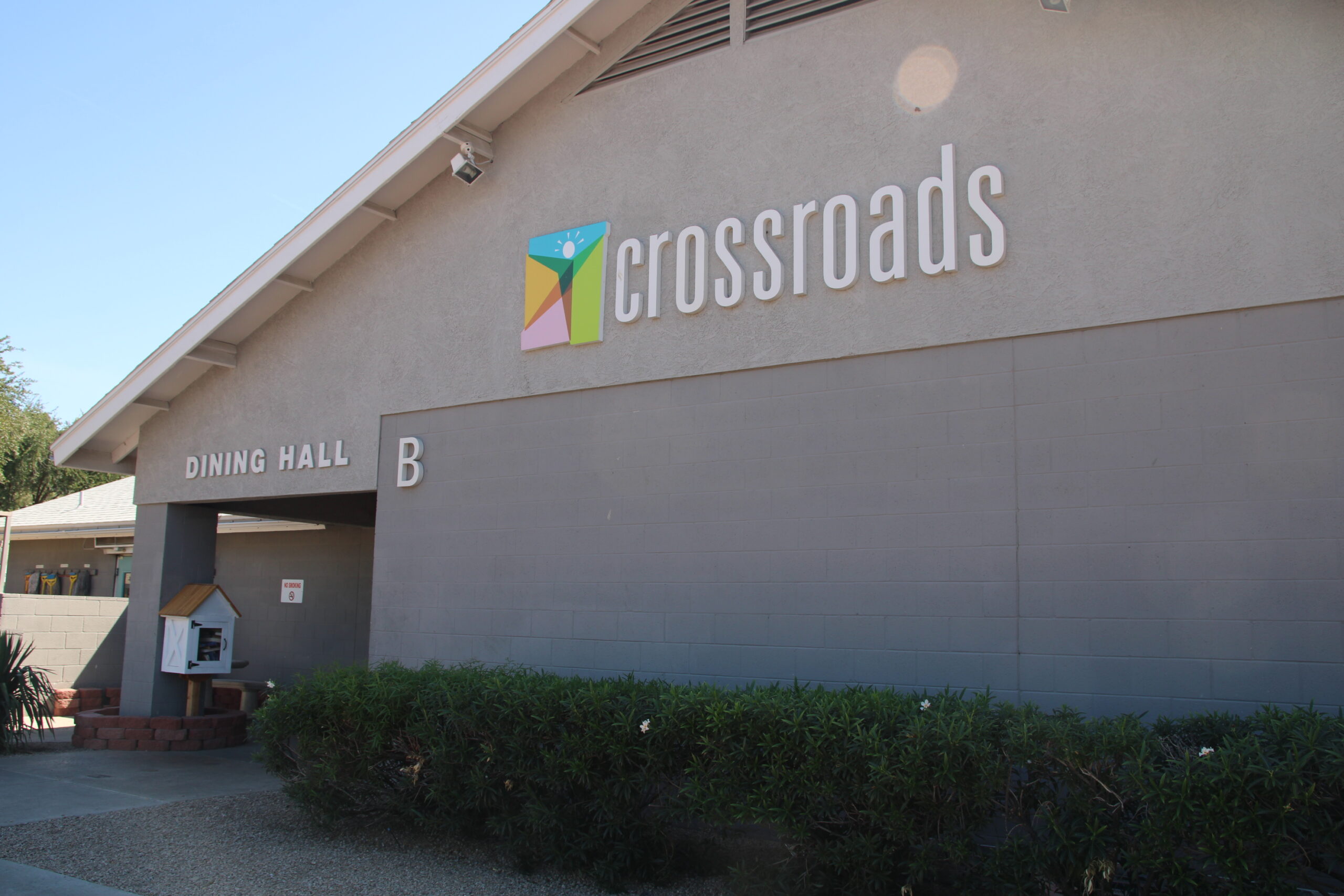 Crossroads West Phoenix building exterior with dining hall sign