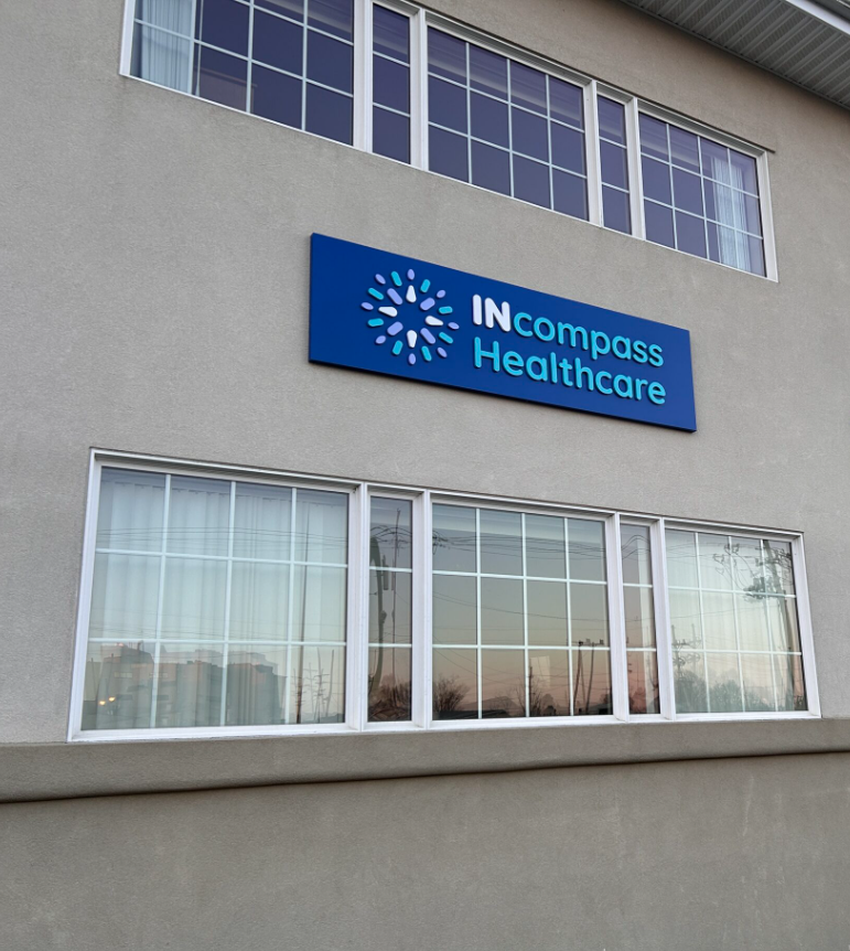 INcompass Healthcare building with blue exterior sign
