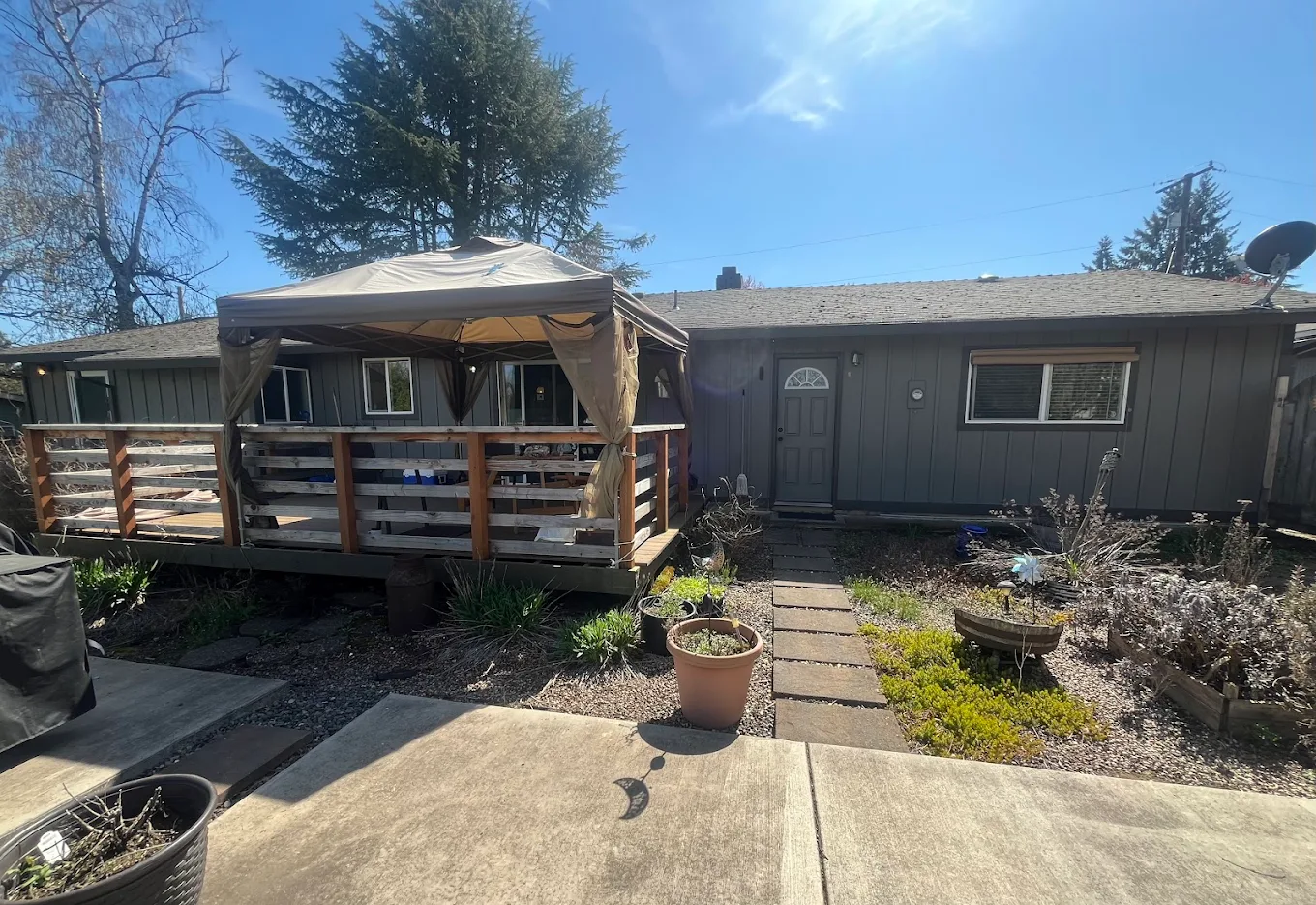 Outdoor garden and patio area for relaxation